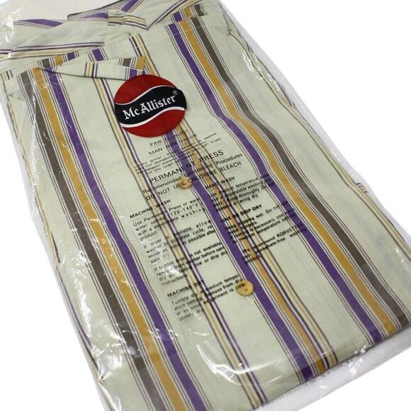 Vintage Mc Allister Stripe Shirt Long Sleeve Hong Kong M 15.5 Original Package - Picture 2 of 5